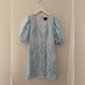 Bardot Sky Blue floral textured puff sleeve mini Dress